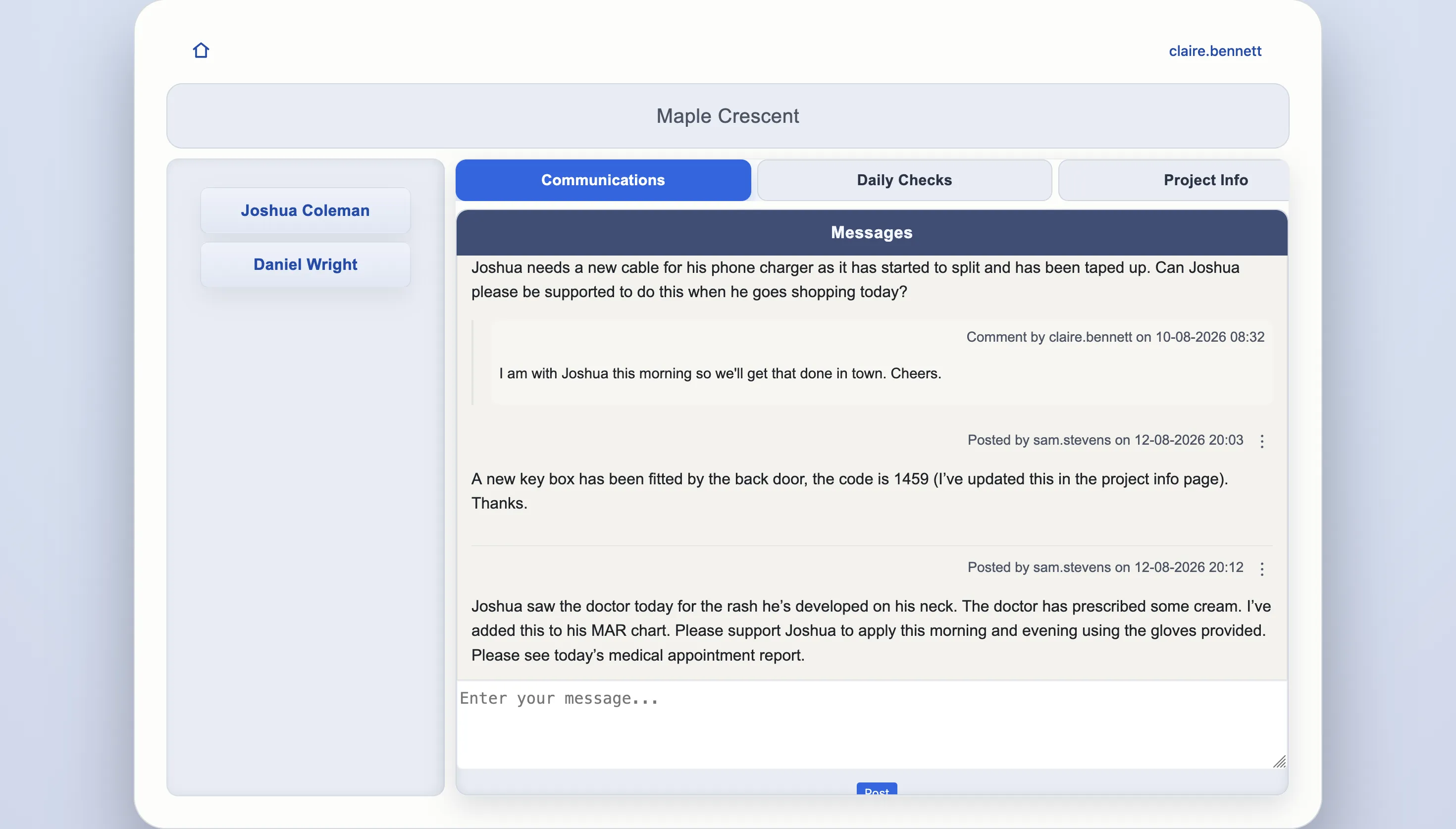 Project workspace showing shared records and project navigation